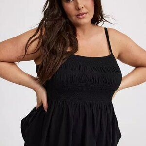 Torrid Heritage slub square neck ruched babydoll tank in deep black